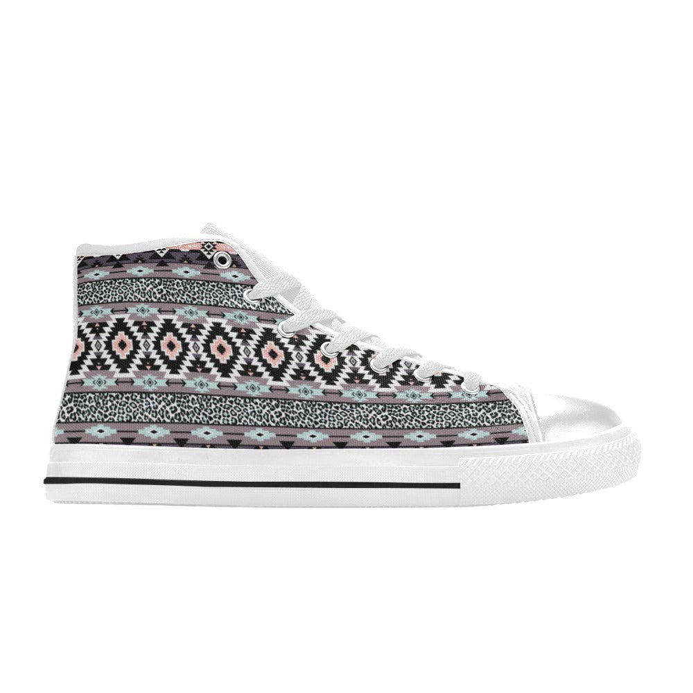 Safari Pattern Print Design LKS302 High Top Women's White Shoes