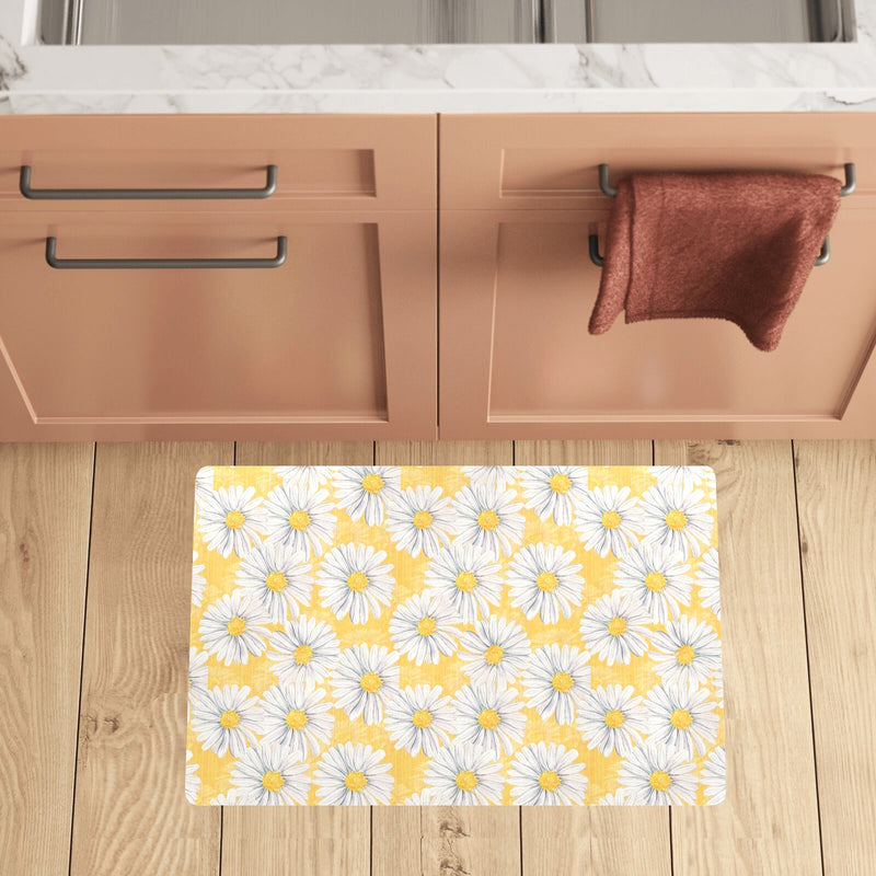 Daisy Yellow Watercolor Print Pattern Kitchen Mat