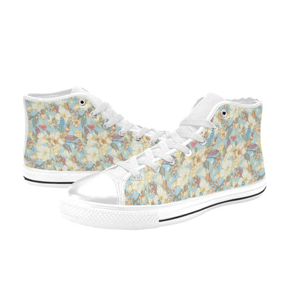 Summer Floral Print Design LKS302 High Top Women's White Shoes