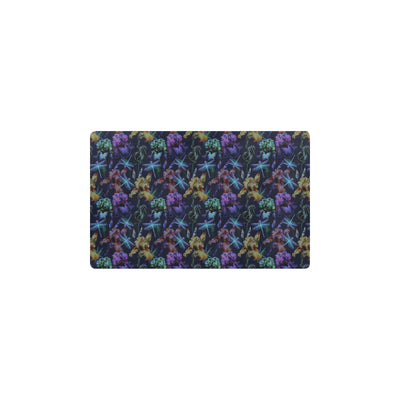 Dragonfly With Floral Print Pattern Kitchen Mat