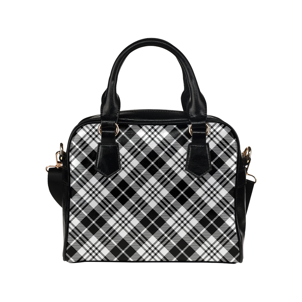 Plaid Black White Pattern Print Design A02 Shoulder Handbag