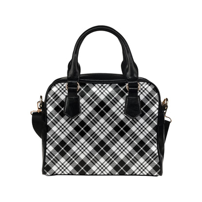 Plaid Black White Pattern Print Design A02 Shoulder Handbag