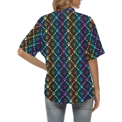Paw Rainbow Print Women's Hawaiian Shirt