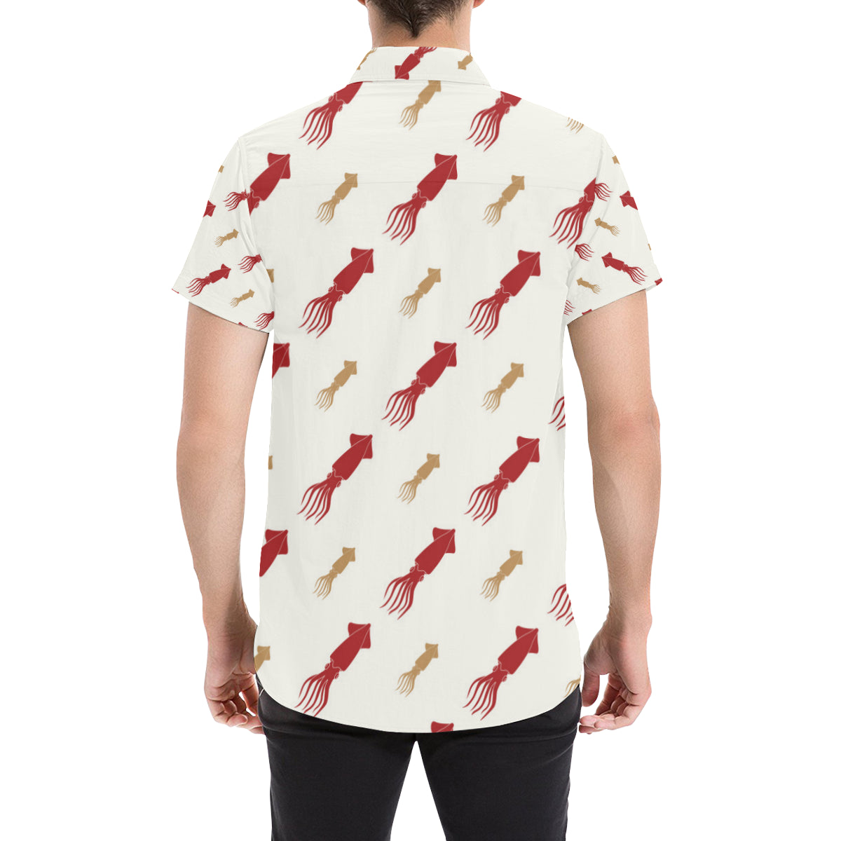 Giant Squid Pattern Print Design 01 Men's Short Sleeve Button Up Shirt