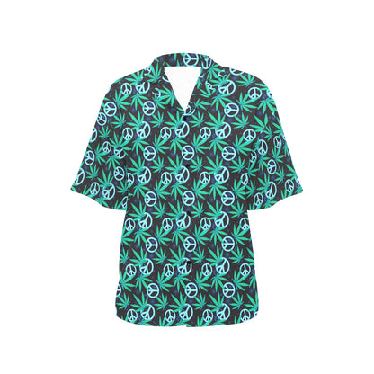 Peace Sign Themed Design Print Women's Hawaiian Shirt