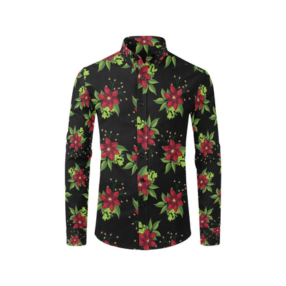 Poinsettia Pattern Print Design A01 Men's Long Sleeve Shirt