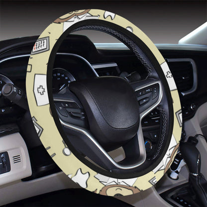 Nurse Bear Pattern Print Design A02 Steering Wheel Cover with Elastic Edge