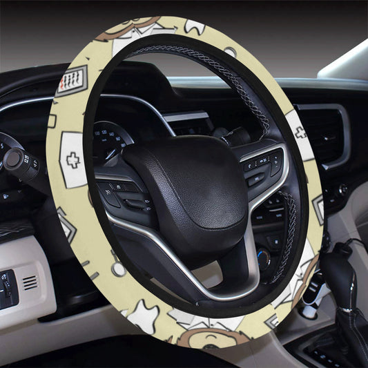 Nurse Bear Pattern Print Design A02 Steering Wheel Cover with Elastic Edge