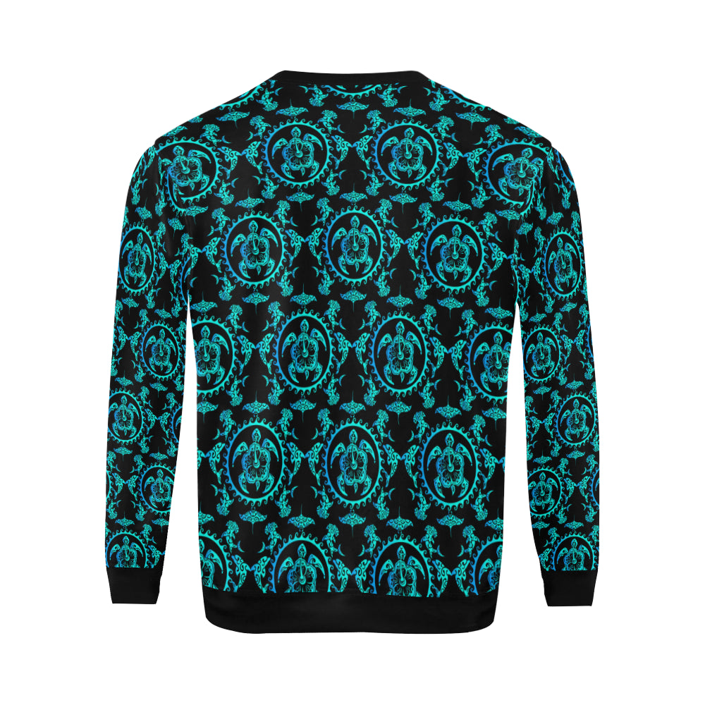 turquoise Tribal Sea Turtle Hawaiian Men Long Sleeve Sweatshirt