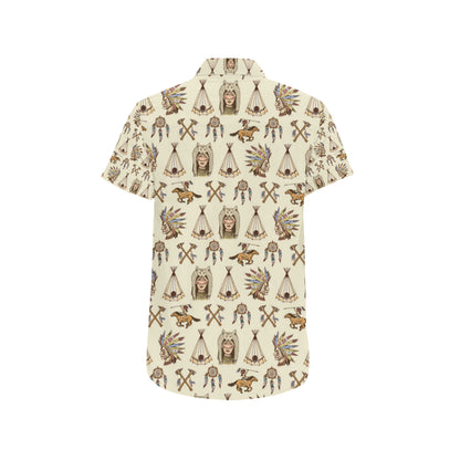 Native Indian Pattern Design Print Men's Short Sleeve Button Up Shirt