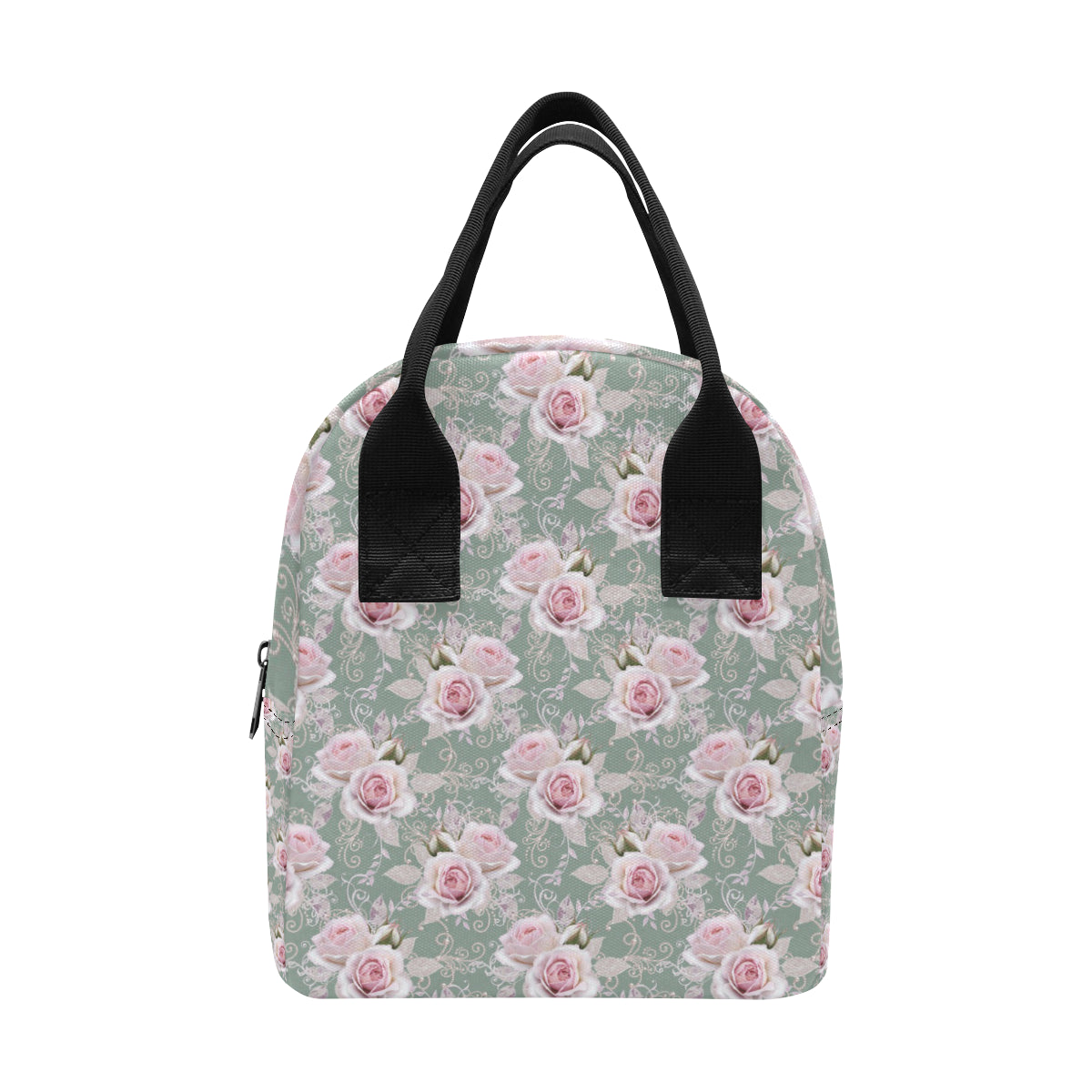 Rose White Pattern Print Design RO012 Insulated Lunch Bag