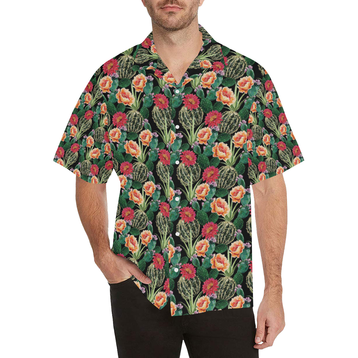 Cactus Pattern Print Design 06 Men's Hawaiian Shirt