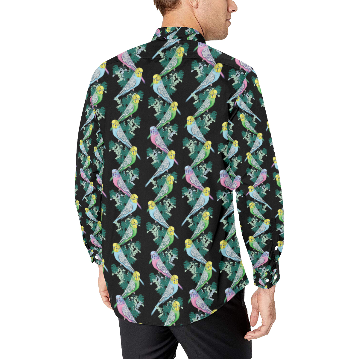 Budgerigar Pattern Print Design 03 Men's Long Sleeve Shirt
