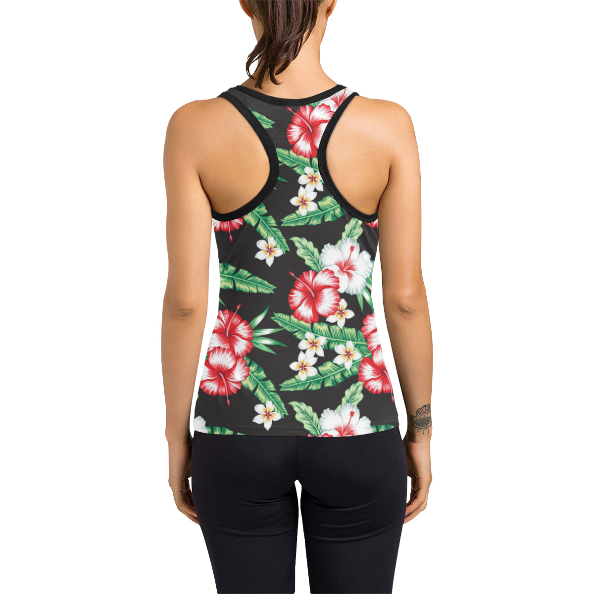 Hawaiian flower tropical leaves Women's Racerback Tank Top