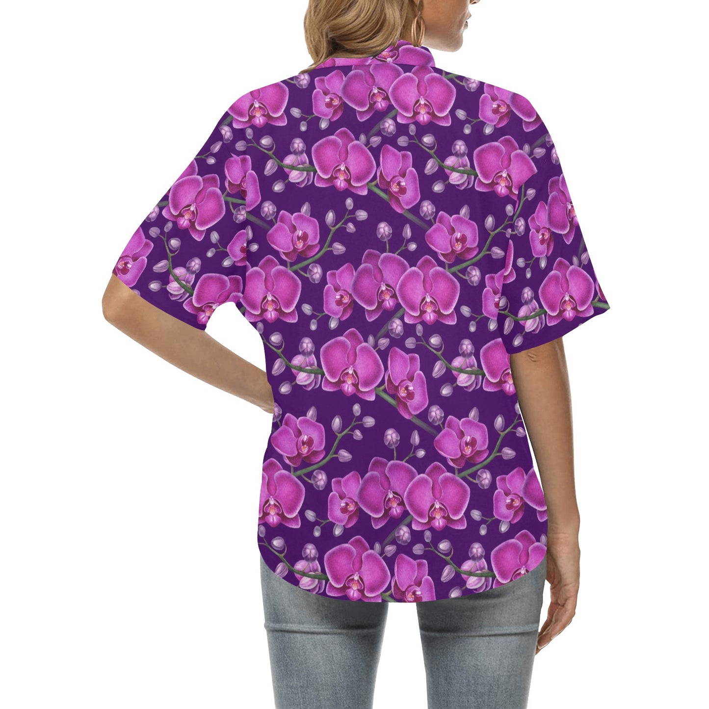 Orchid Purple Pattern Print Design OR02 Women's Hawaiian Shirt