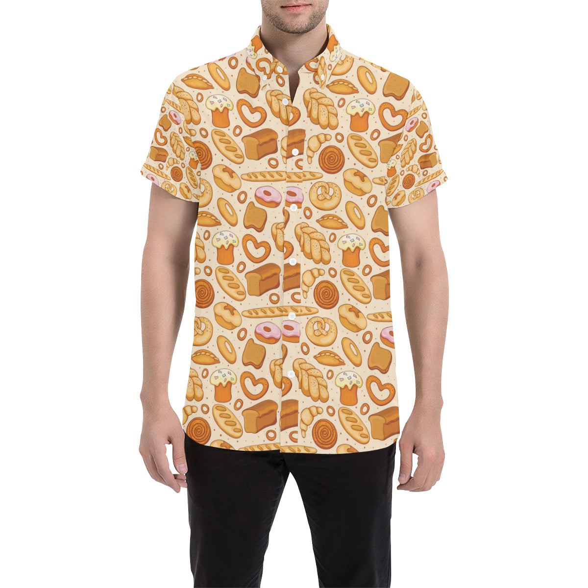 Bread Pattern Print Design 01 Men's Short Sleeve Button Up Shirt