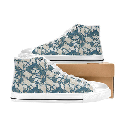 Seashell Print Design LKS308 High Top Women's White Shoes