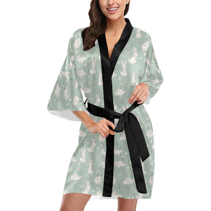 Bunny Pattern Print Design 03 Women's Short Kimono