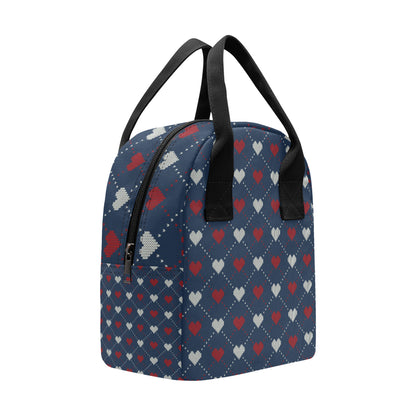 Heart Knit Pattern Print Design HE05 Insulated Lunch Bag