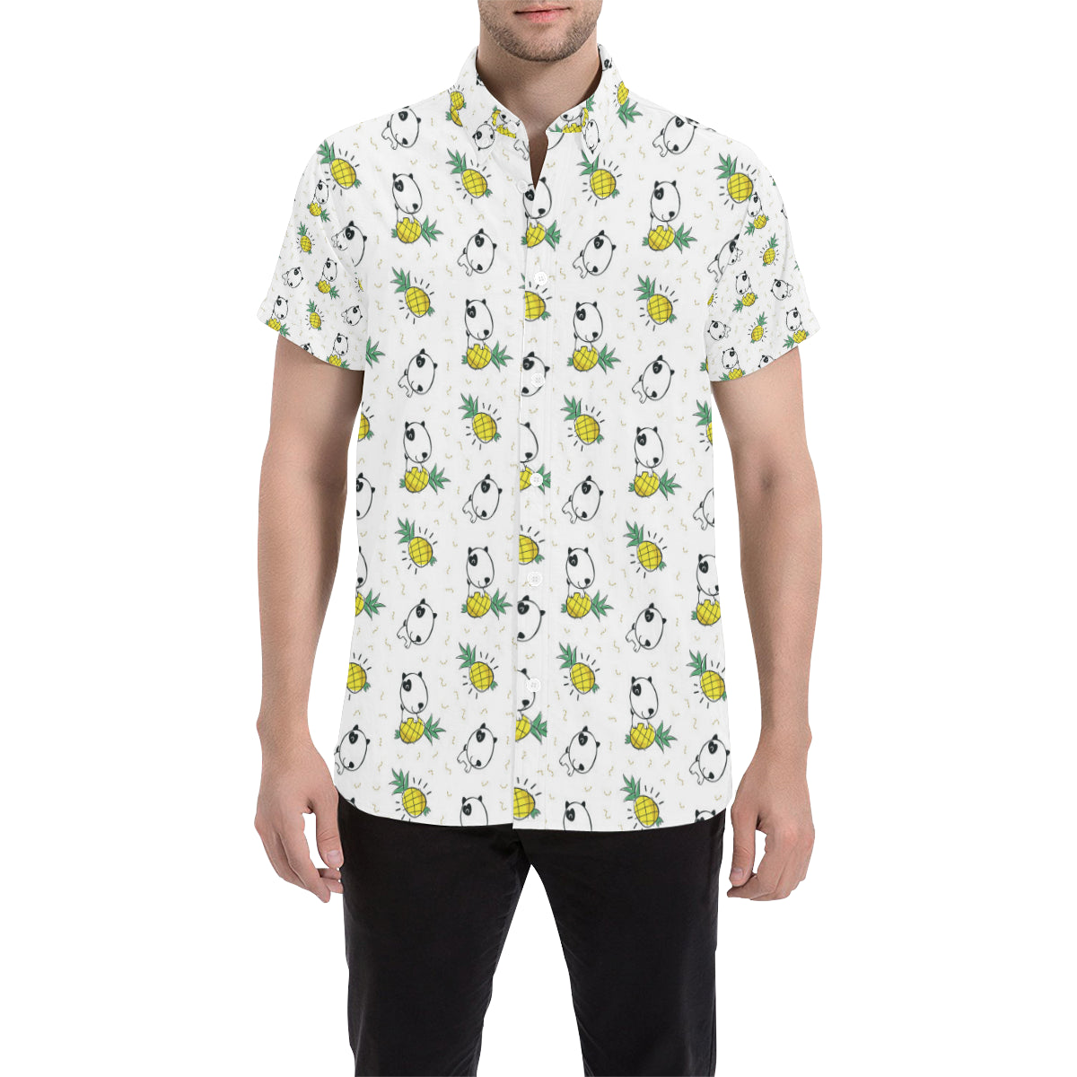 Bull Terriers Pattern Print Design 05 Men's Short Sleeve Button Up Shirt