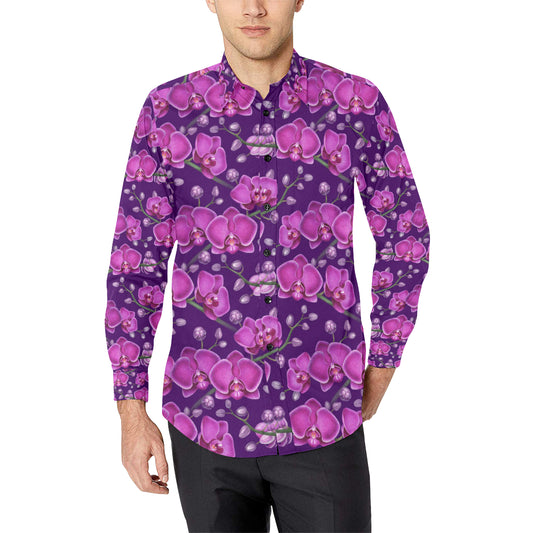 Orchid Purple Pattern Print Design OR02 Men's Long Sleeve Shirt