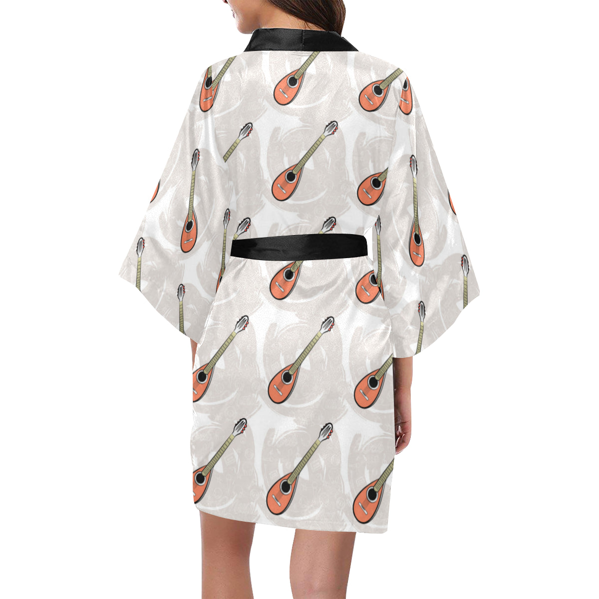 Mandolin Pattern Print Design 03 Women's Short Kimono
