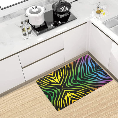 Rainbow Zebra Themed Print Kitchen Mat