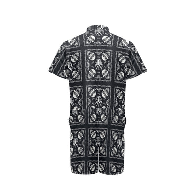 Bandana Skull Black White Print Design LKS306 Men's Romper