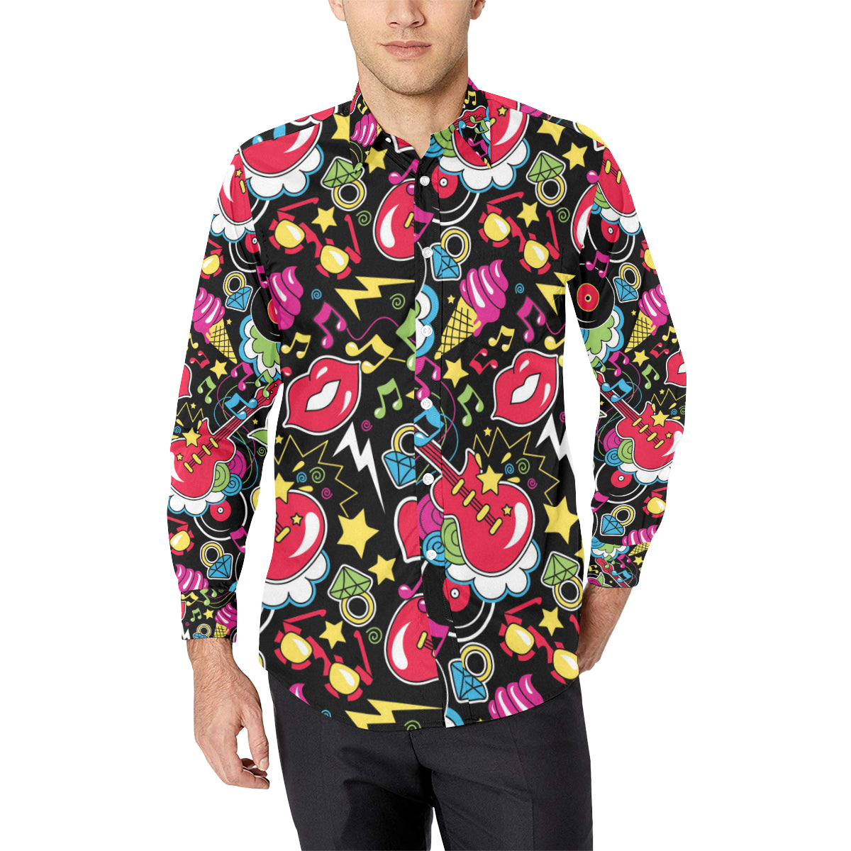 Pop Art Pattern Print Design A04 Men's Long Sleeve Shirt
