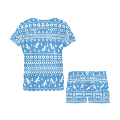 Ski Knit Pattern Print Design LKS302 Women's Short Pajama Set