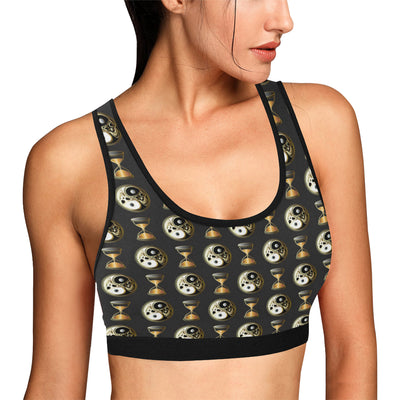 Yin Yang Skull Themed Design Print Sports Bra