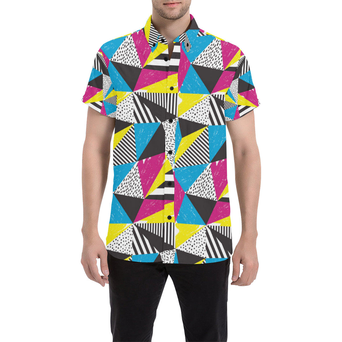 80s Pattern Print Design 2 Men's Short Sleeve Button Up Shirt