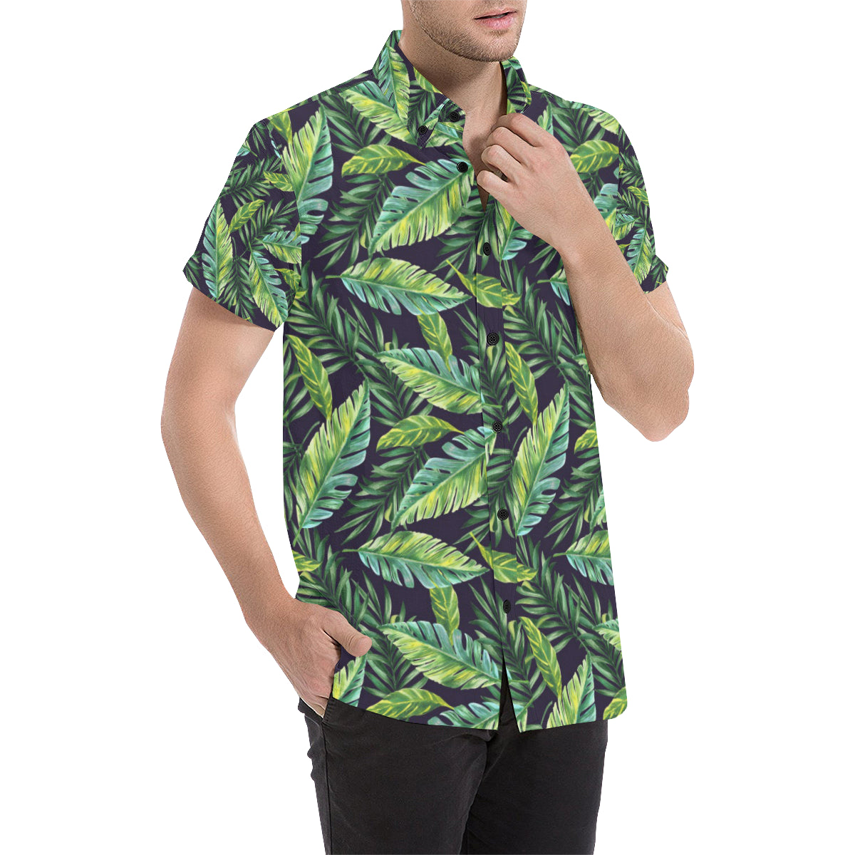 Tropical Flower Pattern Print Design TF06 Men's Short Sleeve Button Up Shirt