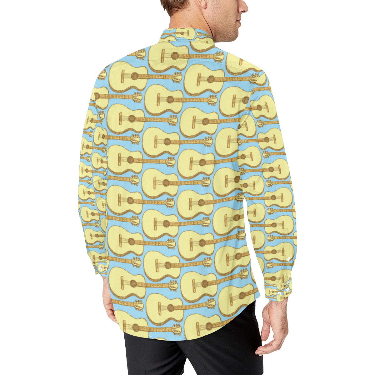 Acoustic Guitar Pattern Print Design 03 Men's Long Sleeve Shirt