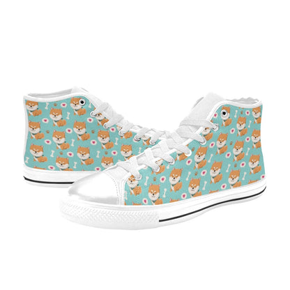 Shiba Inu Print Design LKS3013 High Top Women's White Shoes