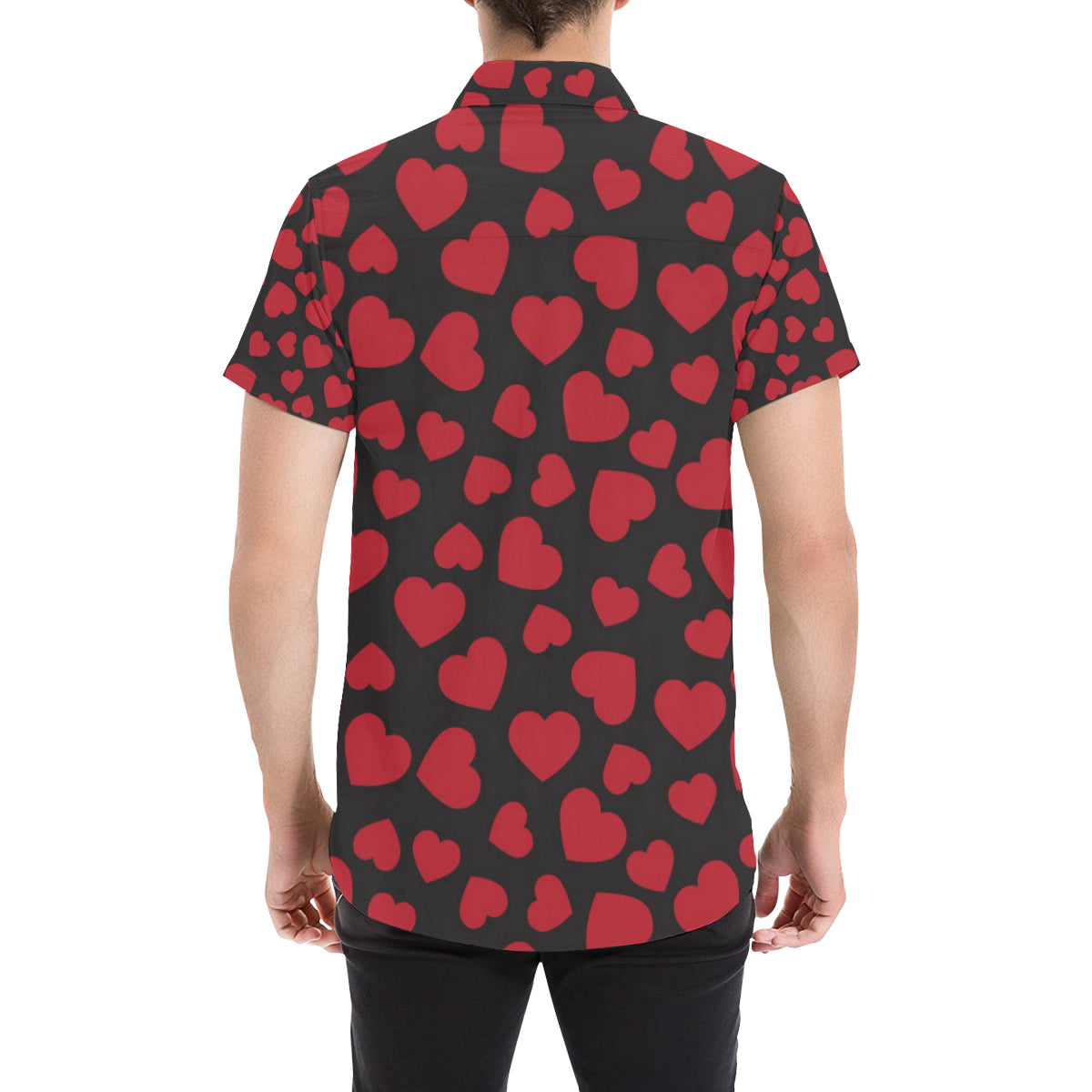 Heart Red Pattern Print Design HE01 Men's Short Sleeve Button Up Shirt