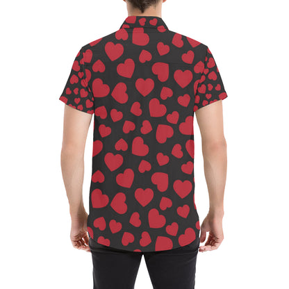 Heart Red Pattern Print Design HE01 Men's Short Sleeve Button Up Shirt