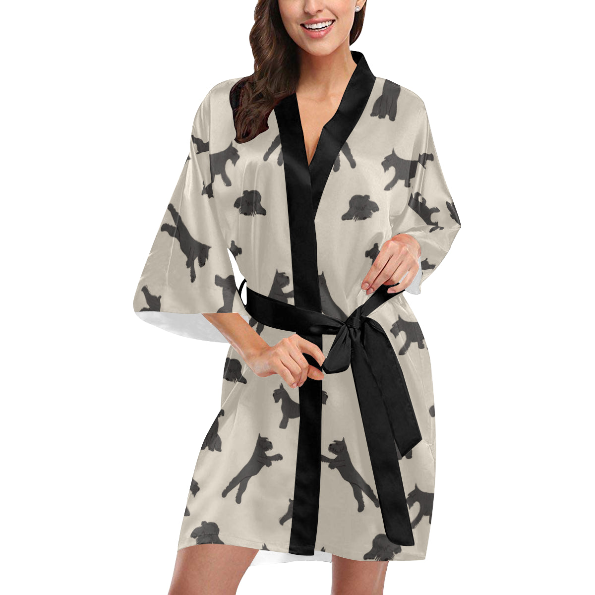 Schnauzers Pattern Print Design A06 Women's Short Kimono