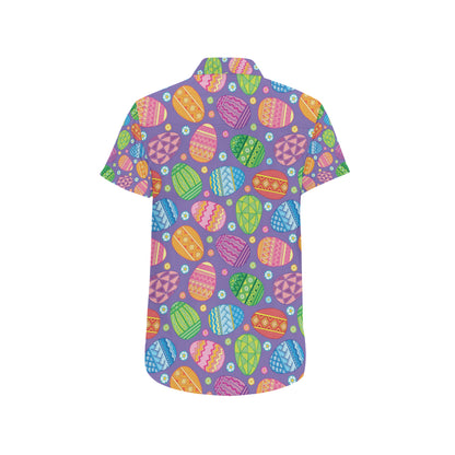 Easter Eggs Pattern Print Design RB010 Men's Short Sleeve Button Up Shirt