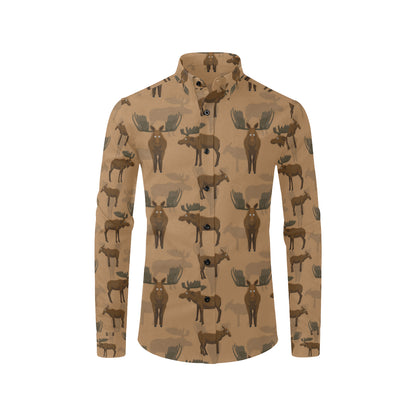 Moose Pattern Print Design 03 Men's Long Sleeve Shirt