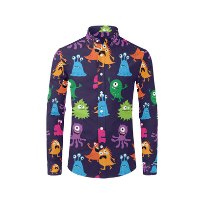 Monster Cartoon Pattern Print Design 02 Men's Long Sleeve Shirt