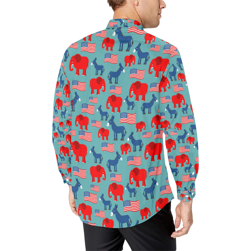 Donkey Red Elephant Pattern Print Design 03 Men's Long Sleeve Shirt