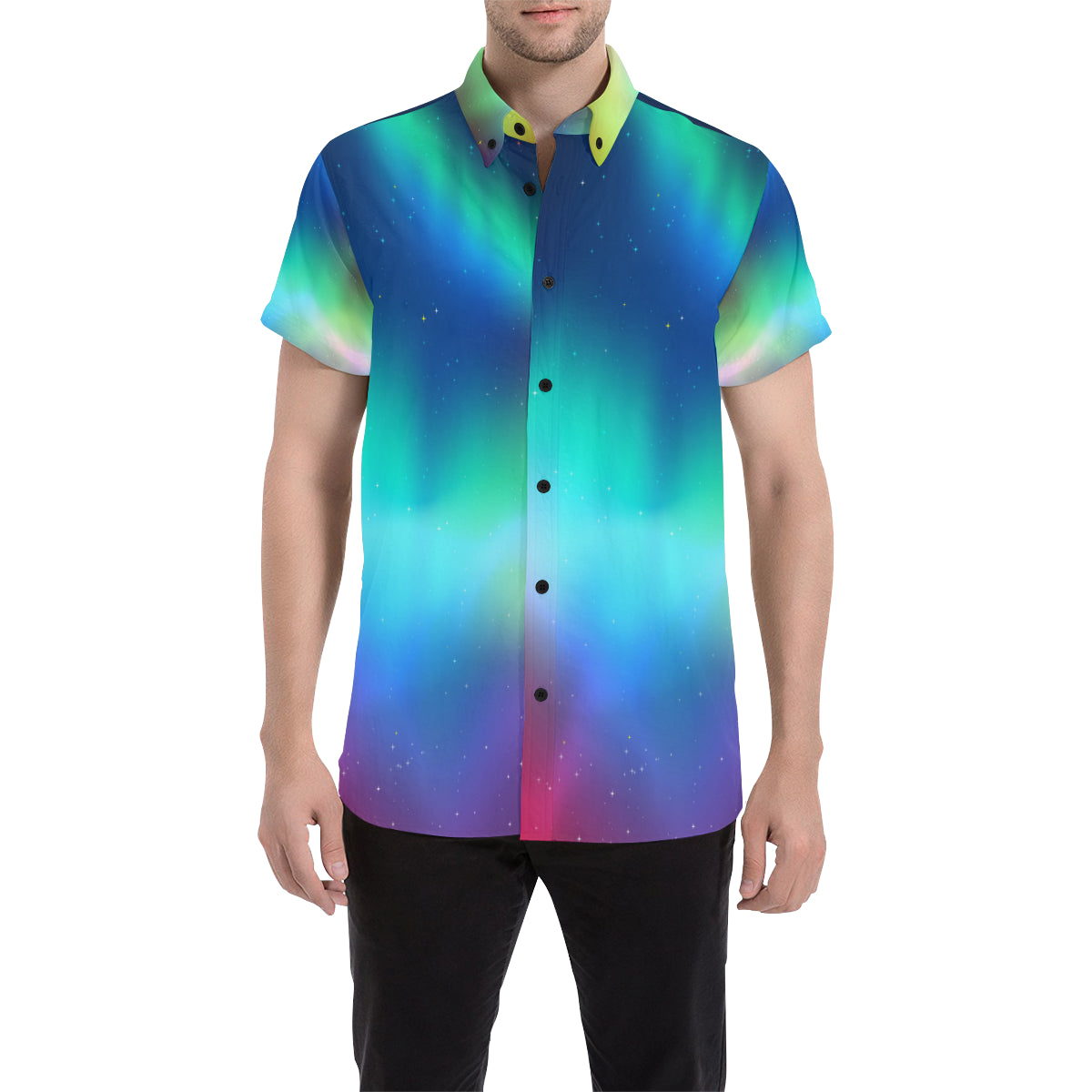Aurora Borealis Pattern Print Design 02 Men's Short Sleeve Button Up Shirt