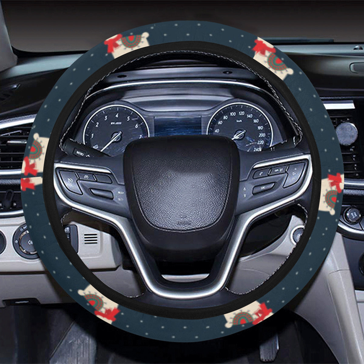 Llama with Polka Dot Themed Print Steering Wheel Cover with Elastic Edge