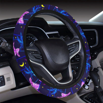 Palm Tree Night Scene Design Print Steering Wheel Cover with Elastic Edge