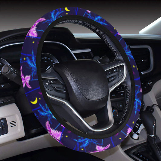 Palm Tree Night Scene Design Print Steering Wheel Cover with Elastic Edge