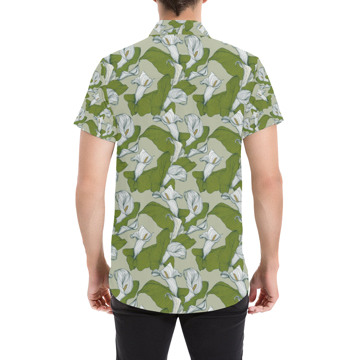 Lily Pattern Print Design LY08 Men's Short Sleeve Button Up Shirt