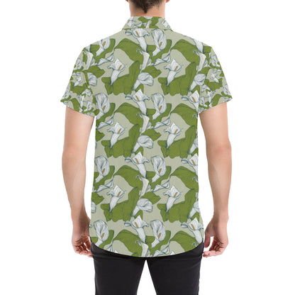 Lily Pattern Print Design LY08 Men's Short Sleeve Button Up Shirt