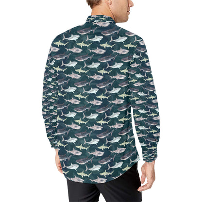 Shark Pattern Print Men's Long Sleeve Shirt