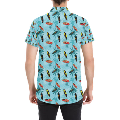 Surfboard Themed Pattern Men's Short Sleeve Button Up Shirt